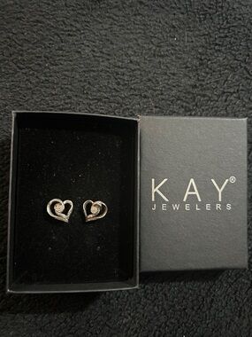 Kay Jewelers Silver Heart Pavé Stud Earrings